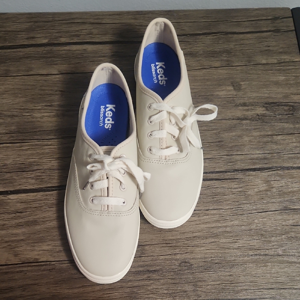 Keds Champion Leather Lace Up Blissarch Taupe Sneakers New Womens